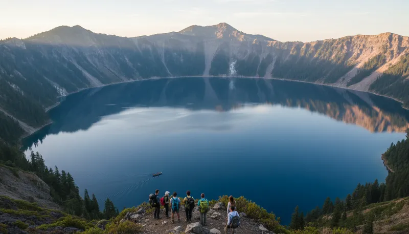 Illustration of caldera: Large volcanic crater formed by eruption.