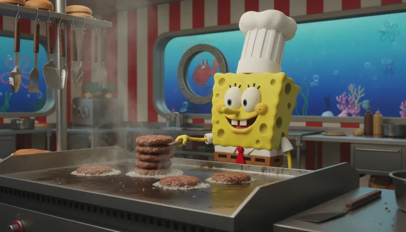 Illustration of squarepants: Refers to the character SpongeBob SquarePants.