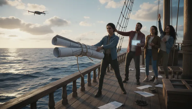 Illustration of throw overboard: to discard or abandon something.
