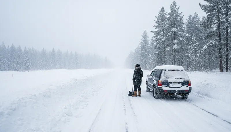 Illustration of blizzard: a severe snowstorm with strong winds