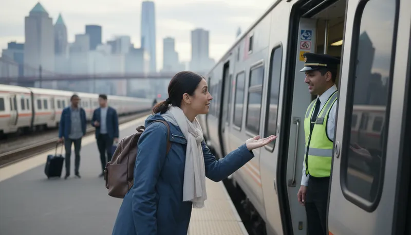Illustration of is this train going to: asking if a train reaches a destination