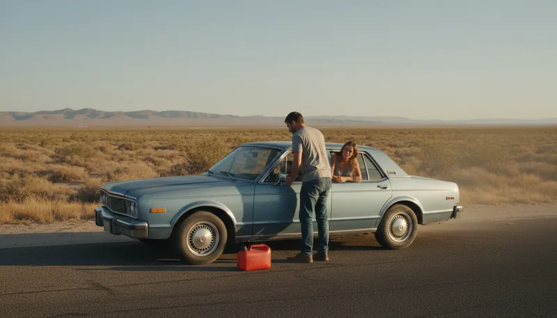 Illustration of out of gas: Having no fuel left.