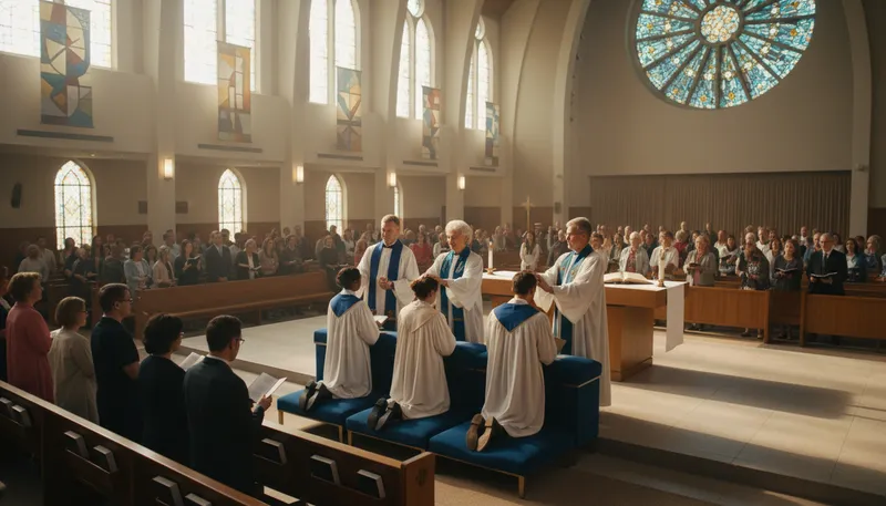 Illustration of ordain: to officially make someone a priest or minister.