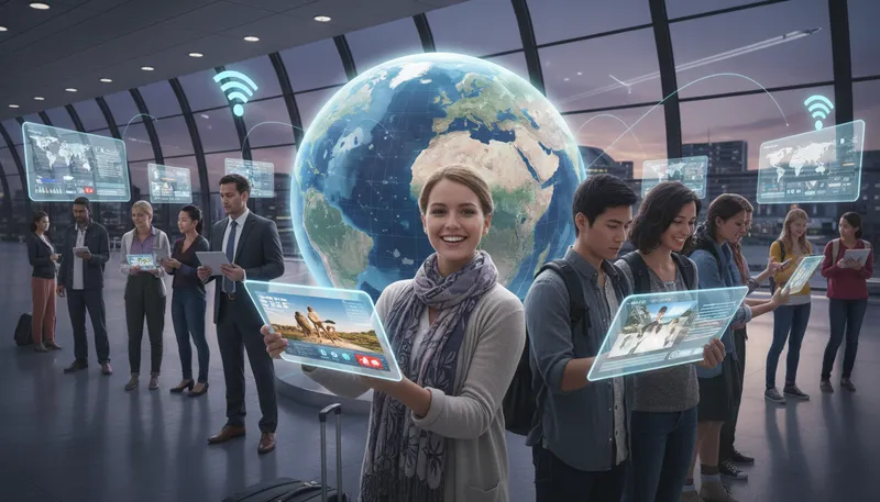 Illustration of globalization: The process of increasing worldwide interconnectedness.