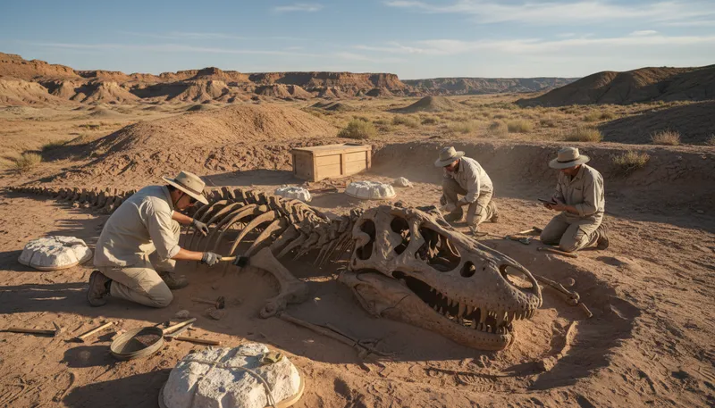 Illustration of paleontology: Study of ancient life through fossils.