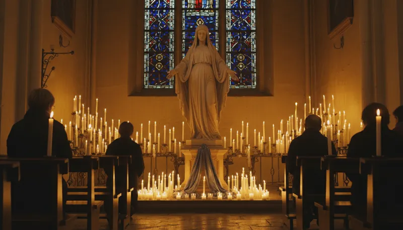 Illustration of marian: Relating to the Virgin Mary.
