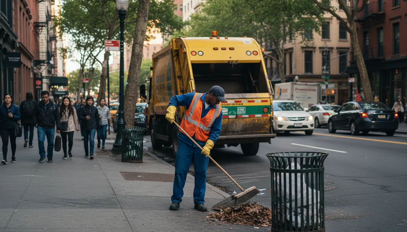Illustration of sanitation engineer: a worker who cleans and maintains public spaces