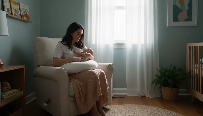Illustration of breastfeeding: feeding an infant with mother's milk