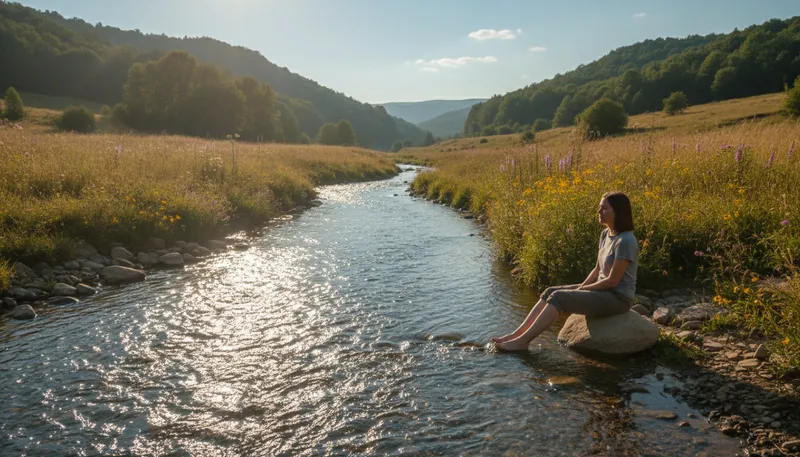 Illustration of tributary: A river or stream flowing into a larger one.