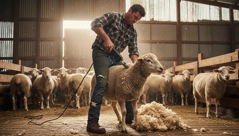 Illustration of shearer: A person who cuts sheep's wool.