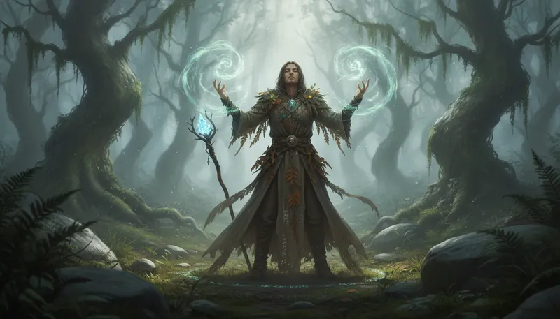 Illustration of druid: A member of an ancient Celtic priestly order.