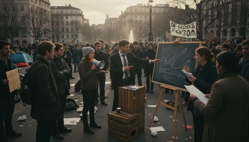 Illustration of ows: Occupy Wall Street, a protest movement.