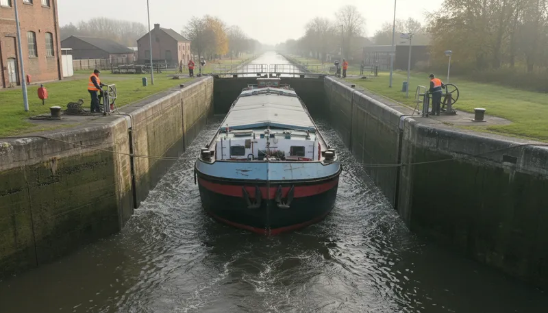 Illustration of lock: a section of a canal for boats