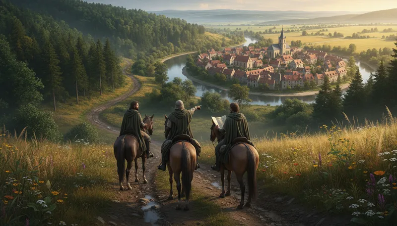 Illustration of come upon the town: arrive unexpectedly in a place or community