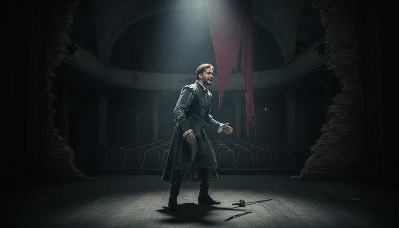 Illustration of dramatically: in a way that relates to drama or theater