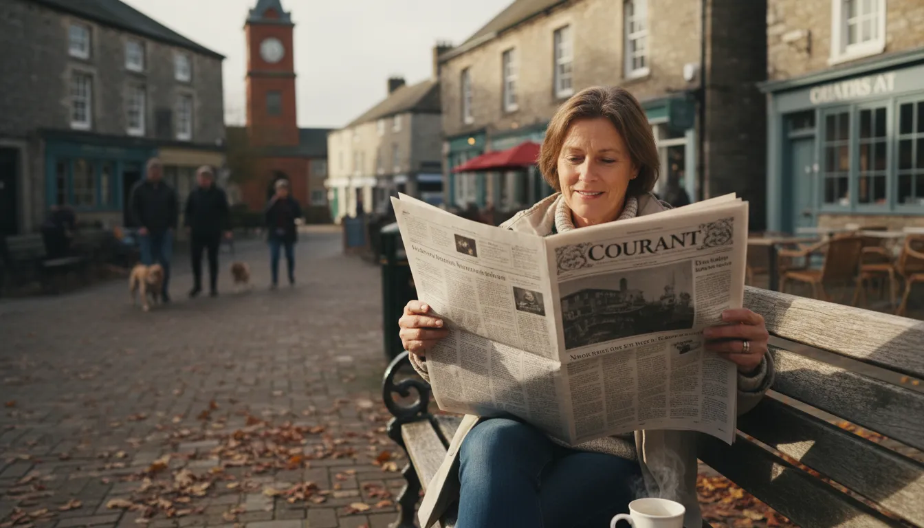 courant 的插图：A newspaper or printed journal.
