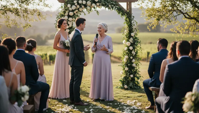 Illustration of officiate: To conduct a ceremony or event officially.