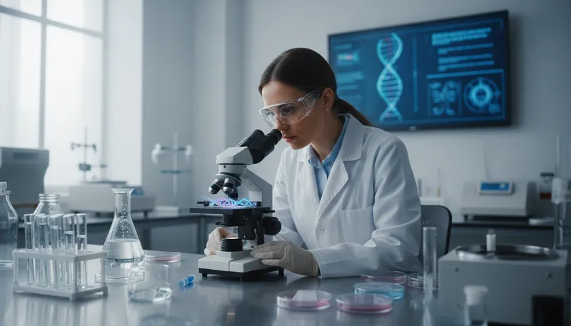 Illustration of geneticist: A scientist studying genes and heredity.