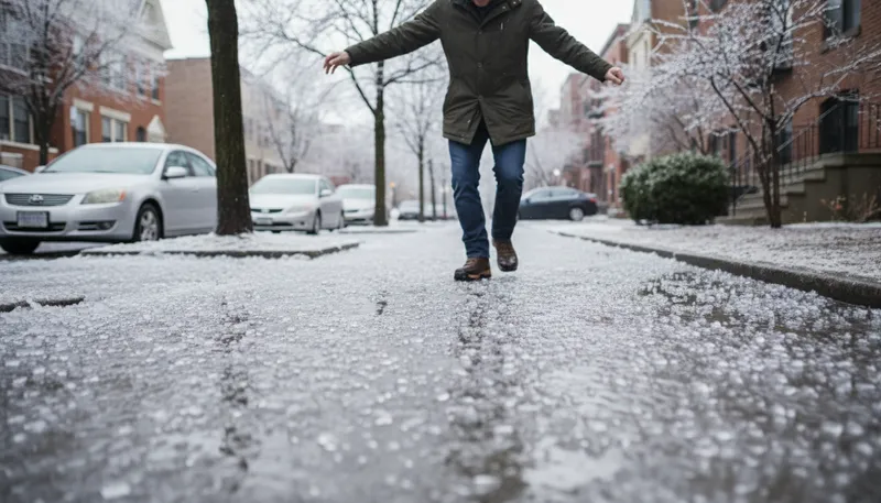 Illustration of sleet: Frozen rain falling as small ice pellets.
