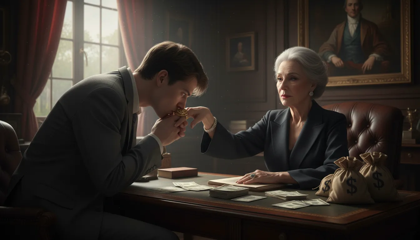 Ilustrasi kiss someone's ring: show respect or submission to someone powerful.