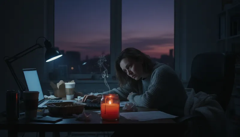 Illustration of burn out: become exhausted from overwork