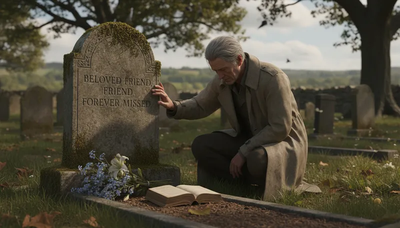 Illustration of epitaph: A phrase honoring someone who has died.