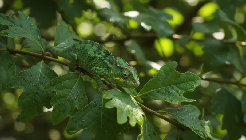 Illustration of chameleon: A lizard that changes color for camouflage.
