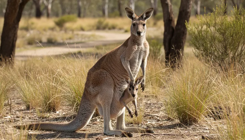 Illustration of joey: A young kangaroo that stays in its mother's pouch.