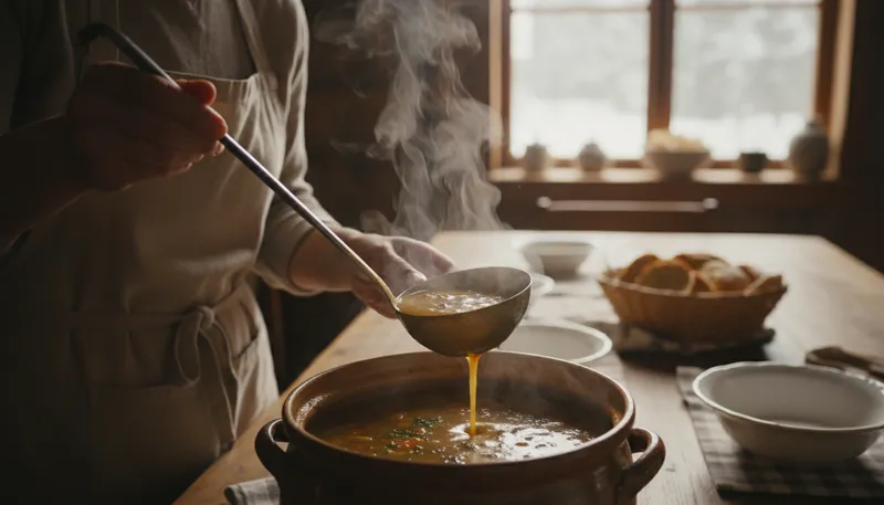 Illustration of ladle: A large spoon for serving liquids.