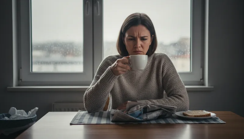 Illustration of frown: An expression of displeasure or worry.