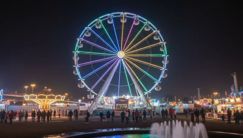 Illustration of ferris: A large wheel for viewing landscapes or events.