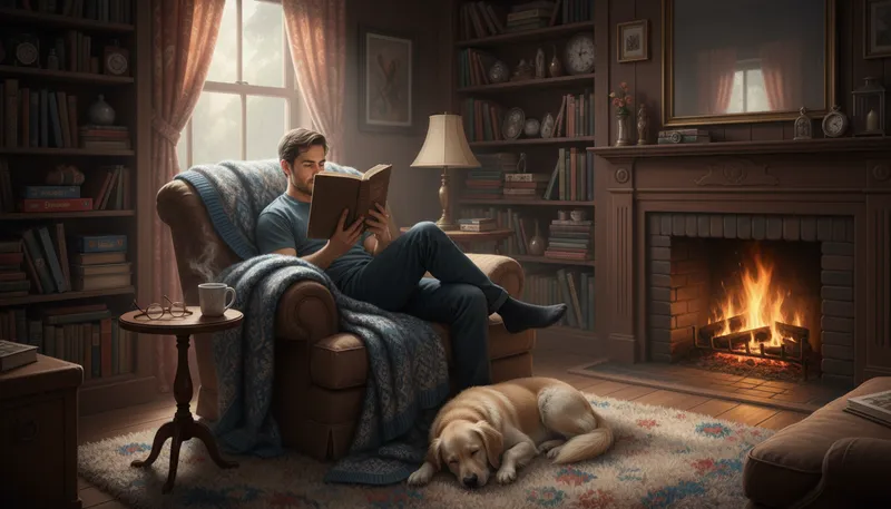 Illustration of den: a small, cozy room for relaxation