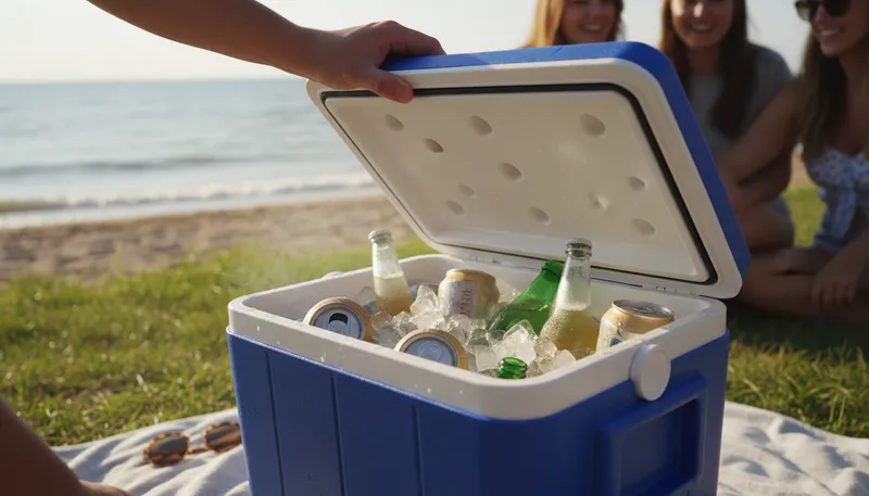 Illustration of cooler: Container that keeps items cold.