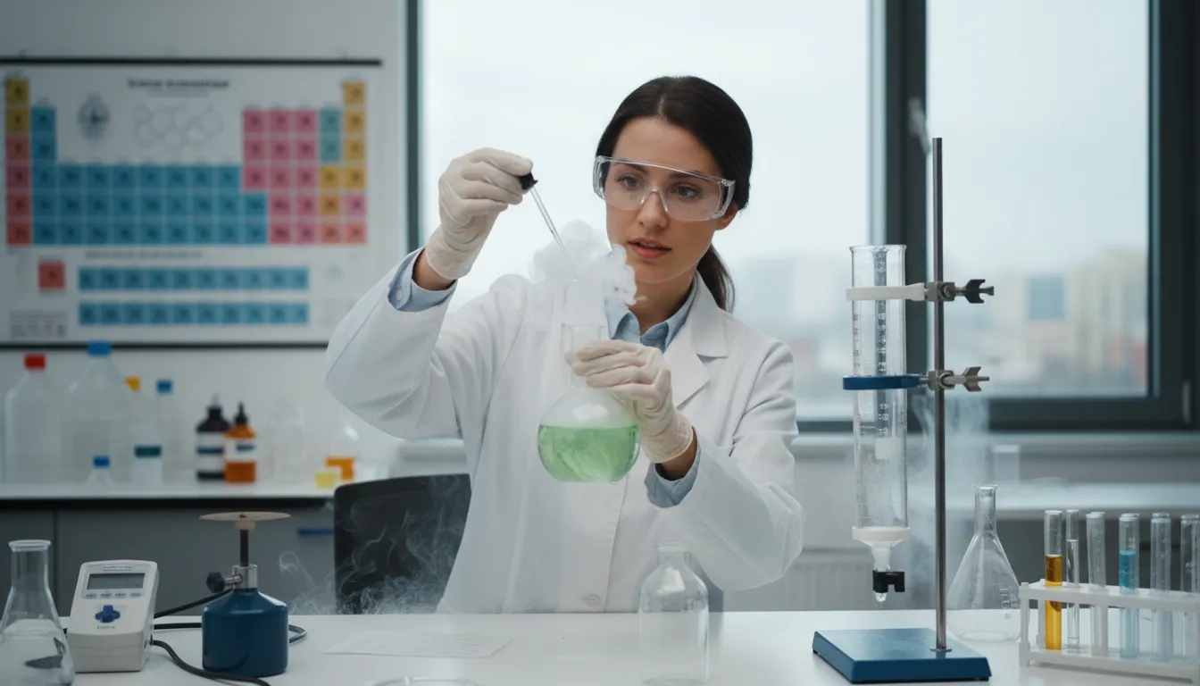 chemist 일러스트: a scientist who studies how substances react