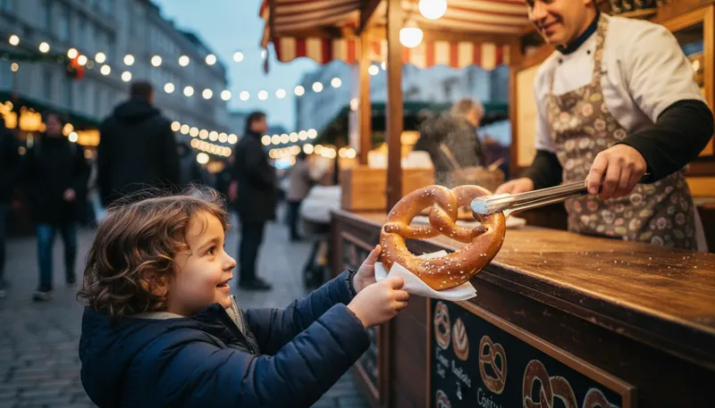 Illustration of pretzel: A twisted bread snack, often salty.