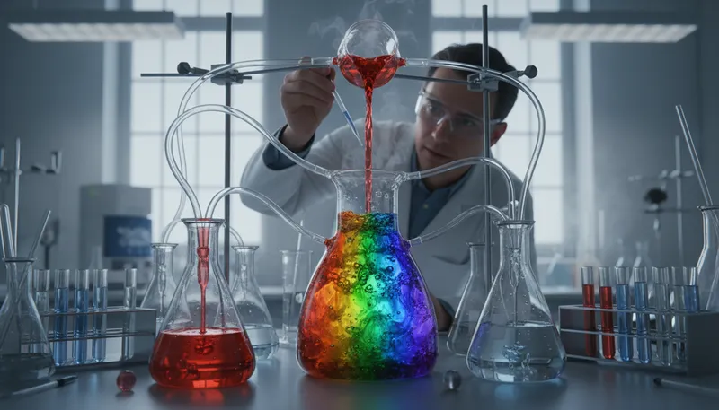 Illustration of sequential reaction: One reaction leads to the next in order.