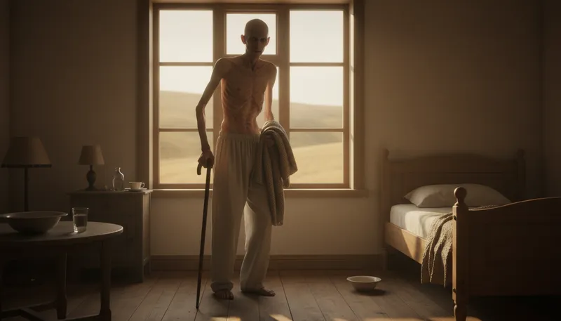 Illustration of bag of bones: A very thin or frail person.
