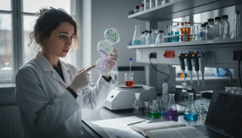 Illustration of biochemistry: Study of chemical processes in living organisms.