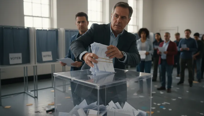 Illustration of stuff the ballot box: illegally fill ballots to influence an election