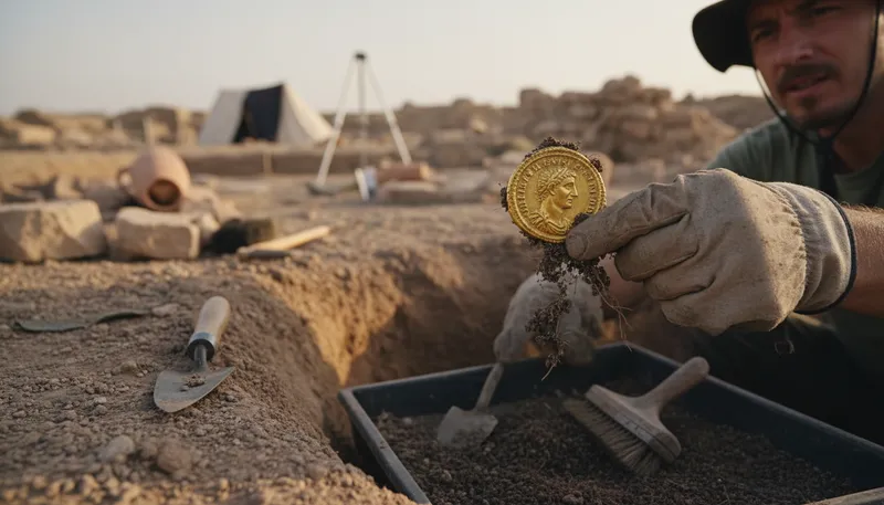 Illustration of aureus: A gold coin used in ancient Rome.