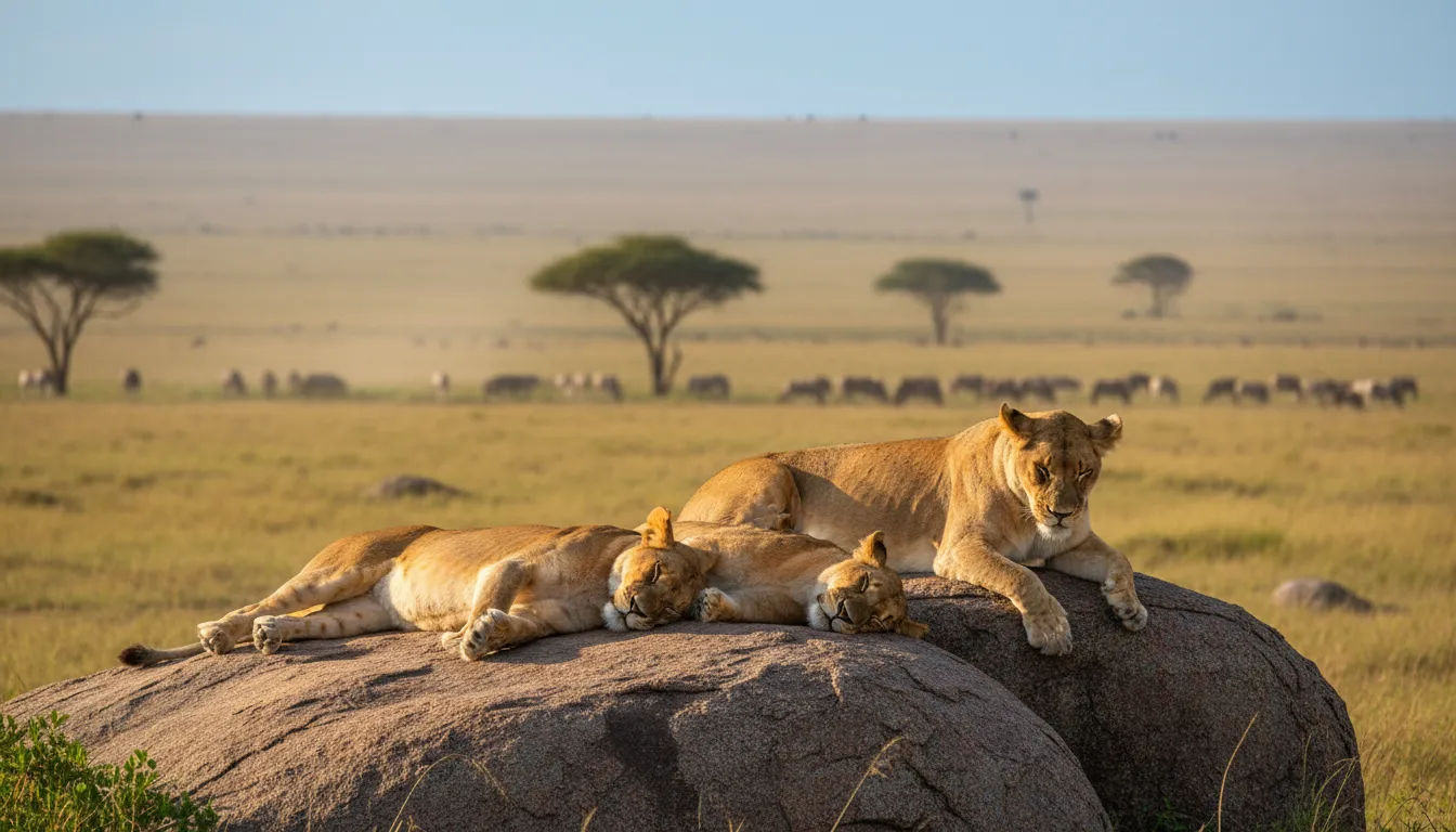 Ilustración de Serengeti: Savanna region famous for wildlife in Tanzania.