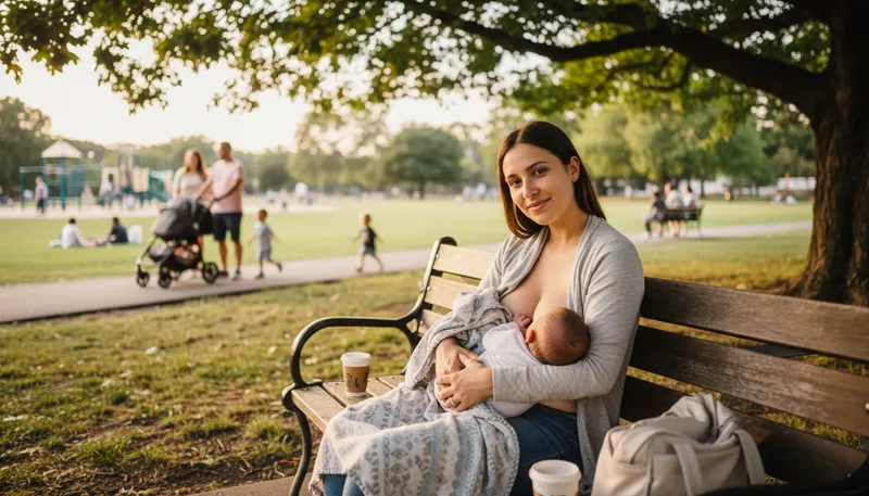 Illustration of breastfeed: to feed a baby with mother's milk.
