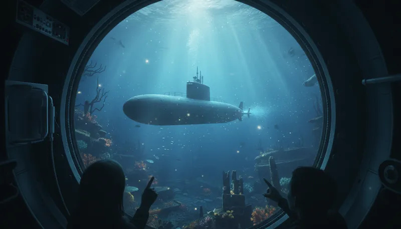 Illustration of submarine: A watercraft that travels underwater.