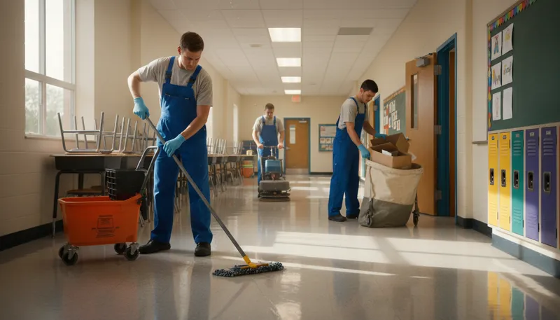 Illustration of custodial: Related to keeping things safe or clean.