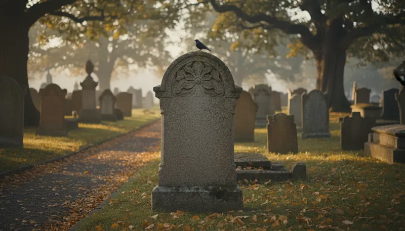 Illustration of tombstone: A stone marker for a grave.