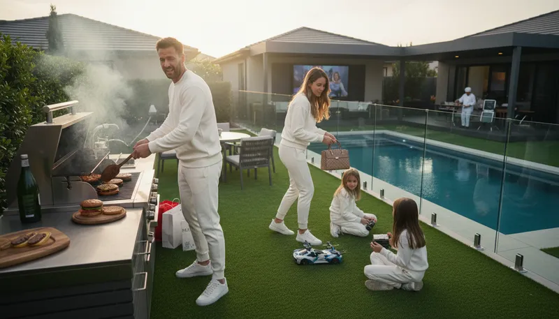 Illustration of keep up with the joneses: Try to match others' lifestyle or success.