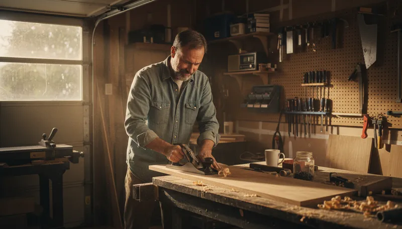 Illustration of woodworking: The craft of making items from wood.