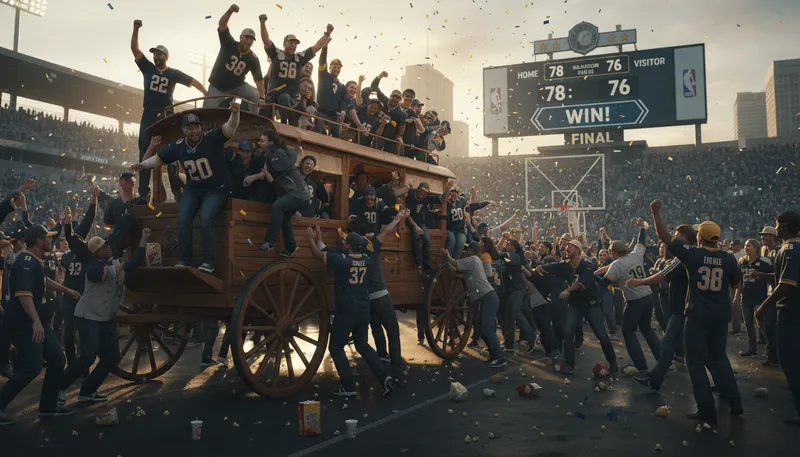 Illustration of jump on the bandwagon: join a popular trend or activity.