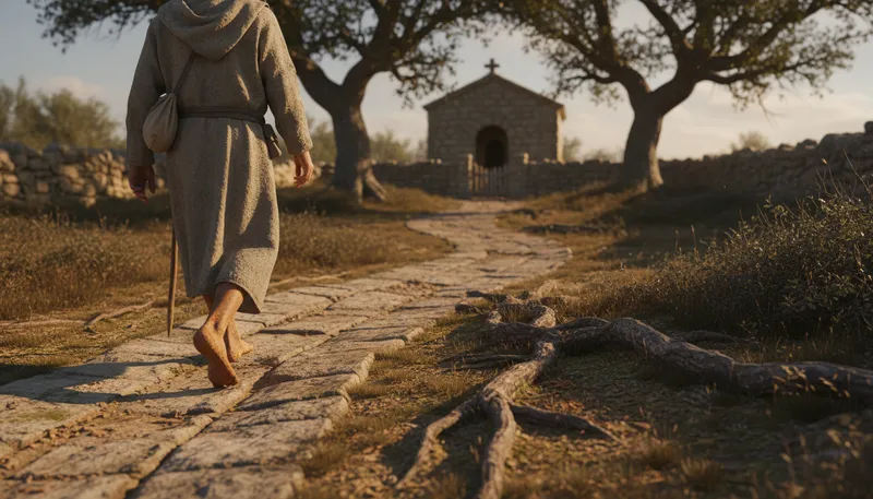 Illustration of pilgrim: a person who journeys to a sacred place.