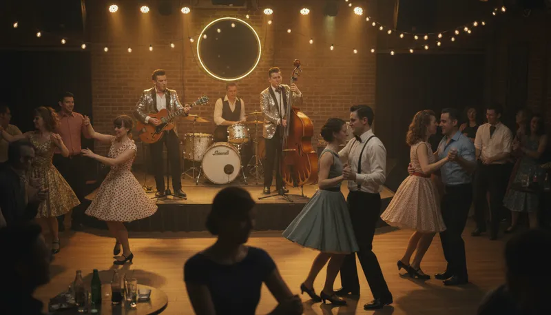 Illustration of rockabilly: A music genre blending rock and country.
